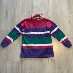 Vintage Eddie Bauer Multicoloured Stripe Cotton Turtleneck Top